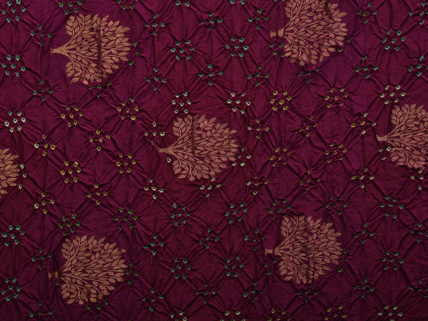 Wine Bandhani Kanchipuram Silk Handloom Saree with Tree Buta Design bn0349