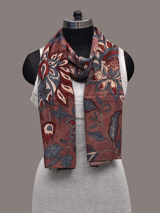 Wine Kalamkari Hand Painted Cotton Handloom Stole with Floral Design ds2563