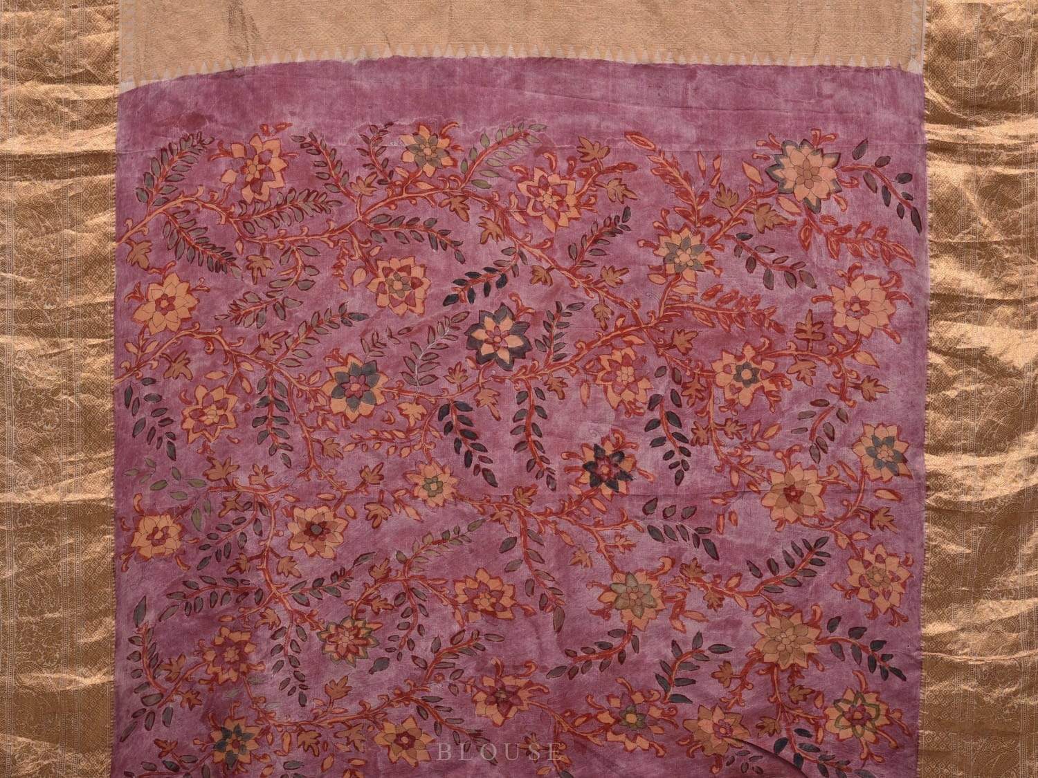Wine Kalamkari Hand Painted Kanchipuram Silk Handloom Saree with Floral Design KL0563