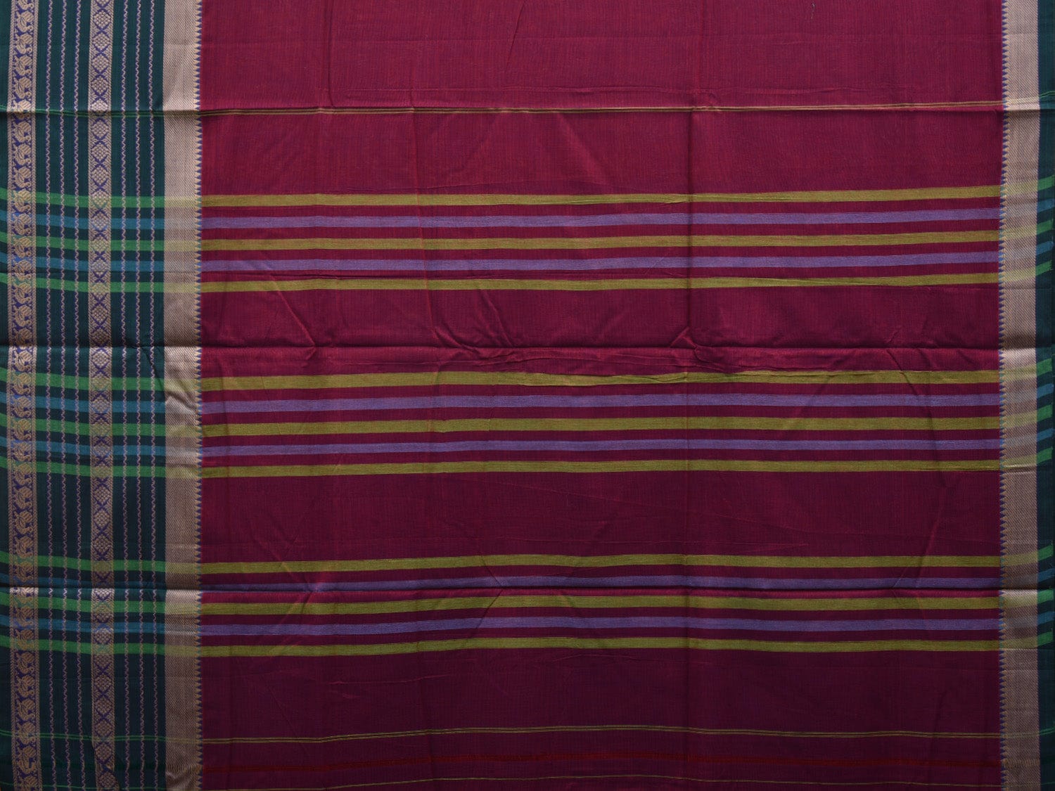 Wine Kanchi Cotton Plain Saree wtih One Side Border Design o0319