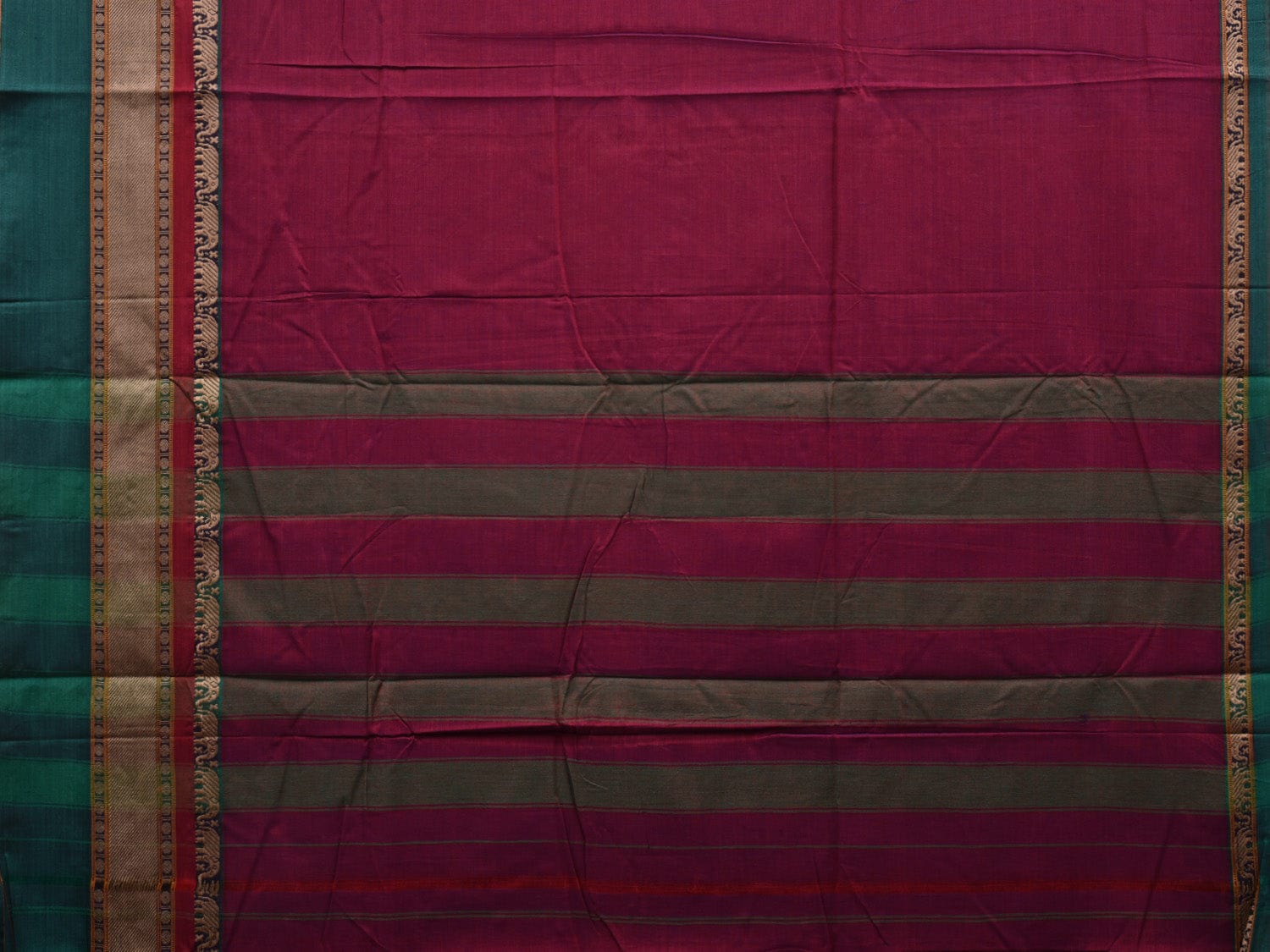 Wine Kanchi Cotton Plain Saree wtih One Side Border Design o0321