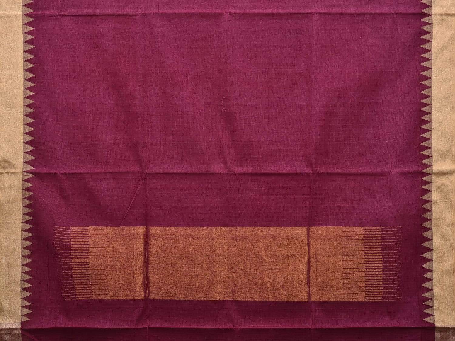Wine Khadi Cotton Handloom Plain Saree with Temple Border Design kh0525