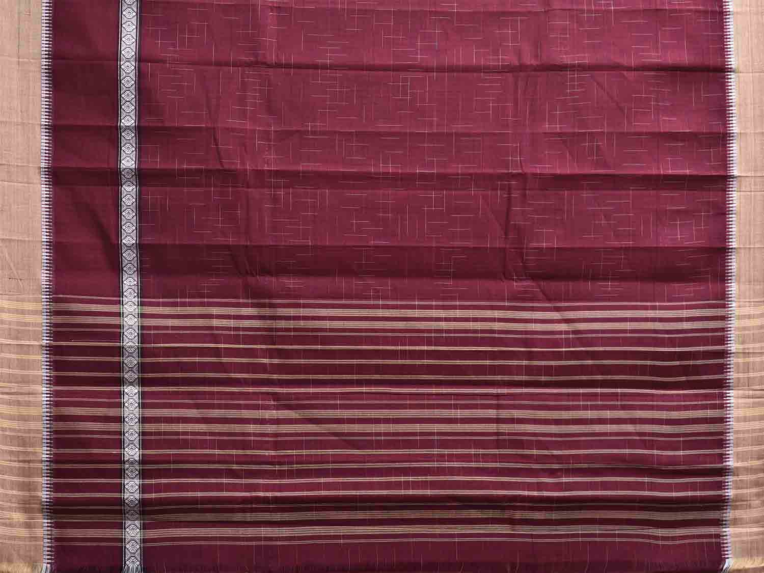 Wine Narayanpet 80s Cotton Handloom Saree with Ikat Weave and Big Border Design No Blouse np1136
