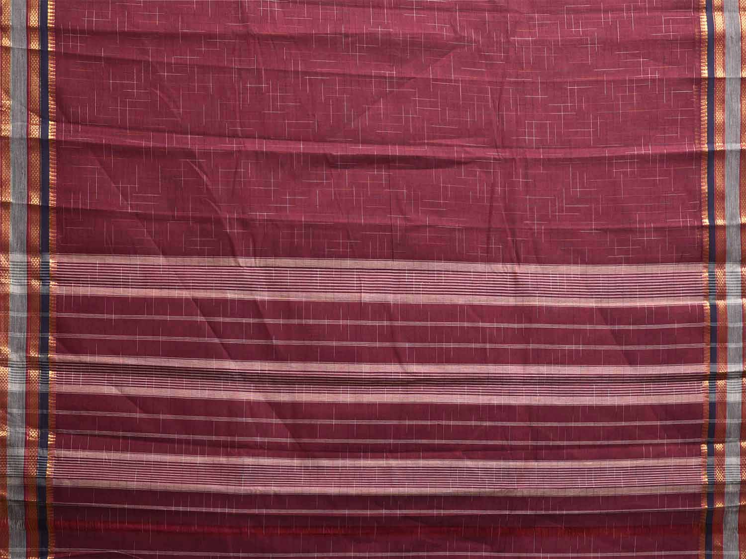 Wine Narayanpet 80s Cotton Handloom Saree with Ikat Weave Design No Blouse np1130