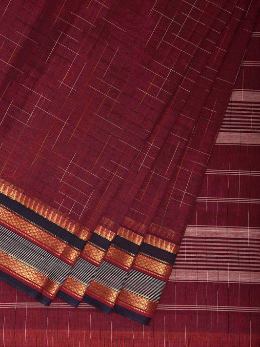 Wine Narayanpet 80s Cotton Handloom Saree with Ikat Weave Design No Blouse np1130