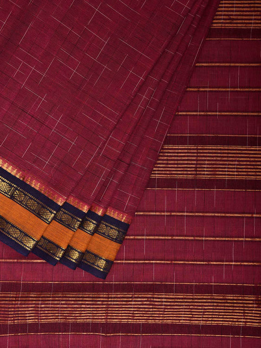 Wine Narayanpet 80s Cotton Handloom Saree with Ikat Weave Design No Blouse np1133