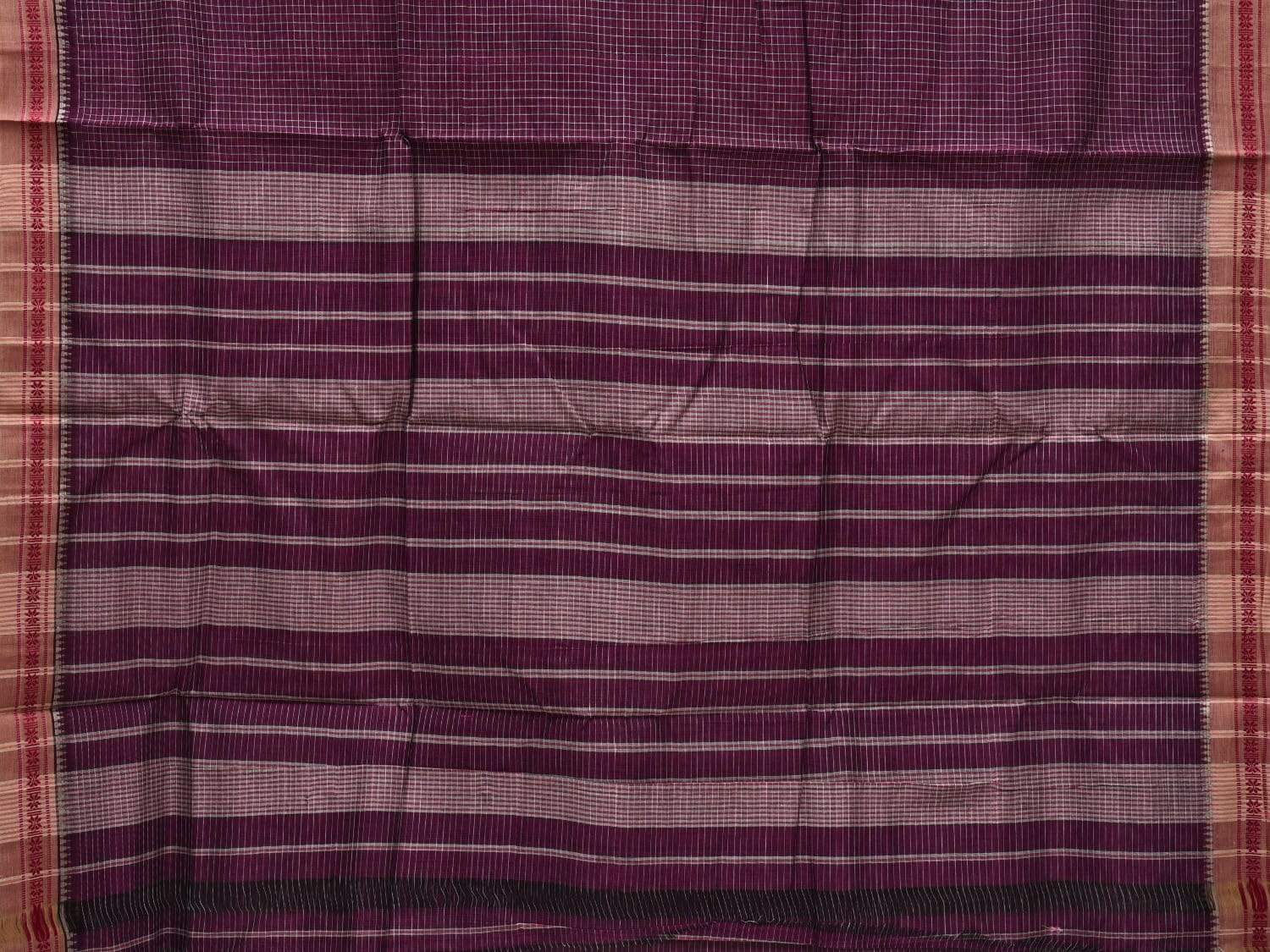 Wine Narayanpet Cotton Handloom Saree with Checks and Thread Border Design No Blouse np0490