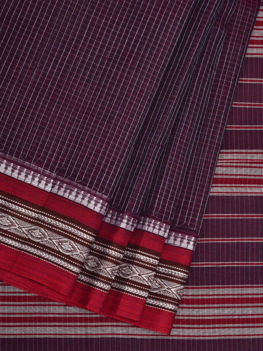 Wine Narayanpet Cotton Handloom Saree with Checks Design No Blouse np0513
