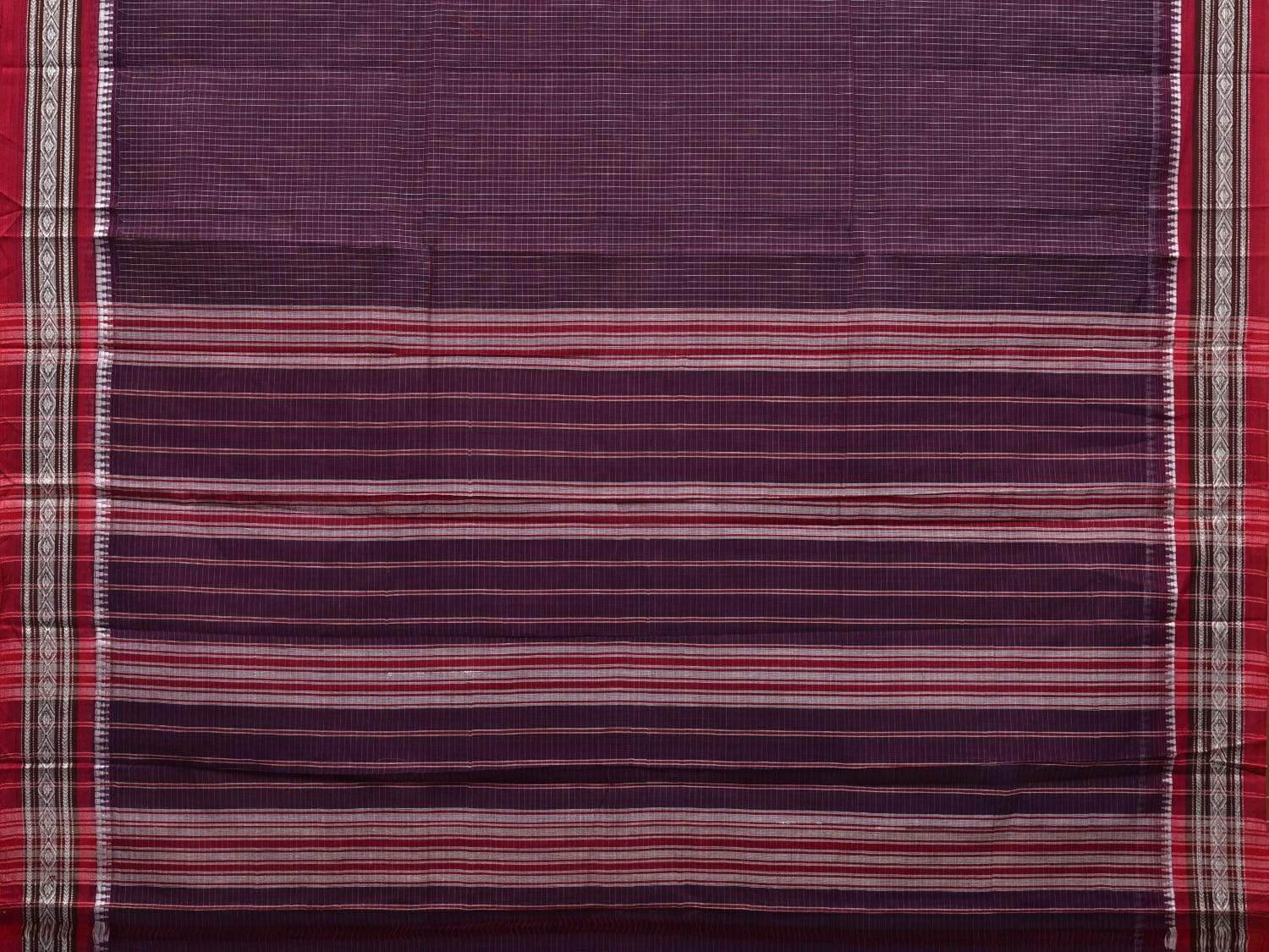 Wine Narayanpet Cotton Handloom Saree with Checks Design No Blouse np0513