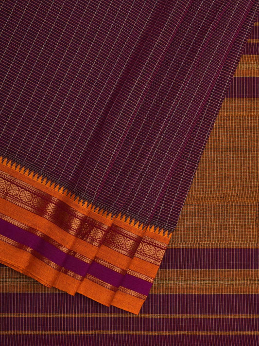 Wine Narayanpet Cotton Handloom Saree with Checks Design No Blouse np0589