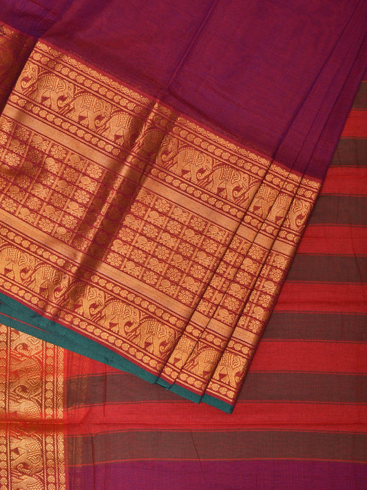 Wine Narayanpet Cotton Handloom Saree with One Side Big Border No Blouse np0739