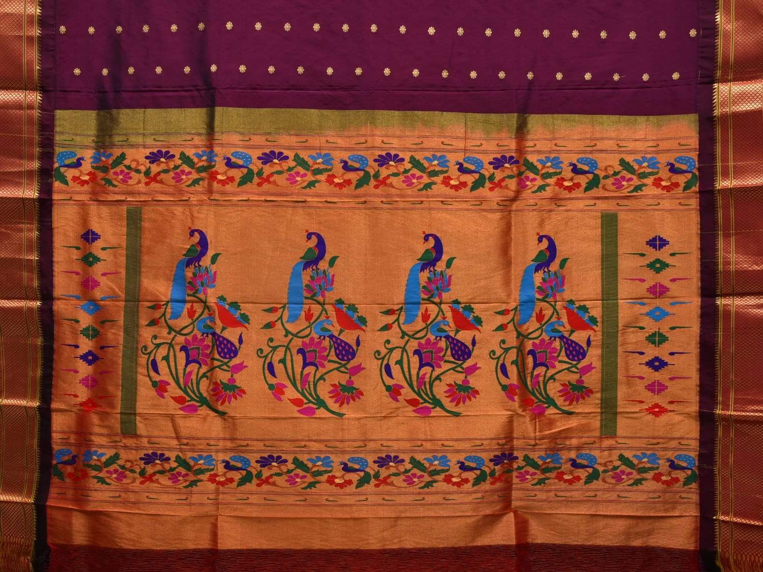 Wine Paithani Silk Handloom Saree with Peacocks Pallu Design p0385