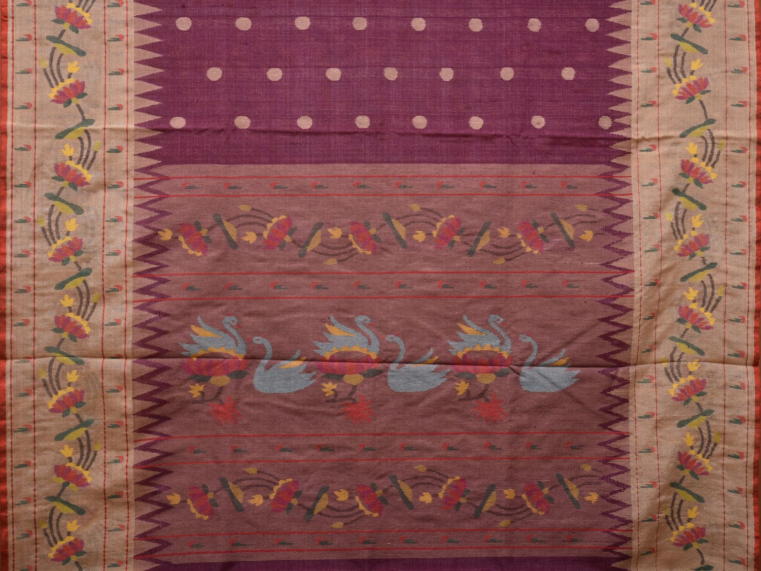 Wine Paithani Tussar Khadi Handloom Saree with Lotus Border Design kh0560