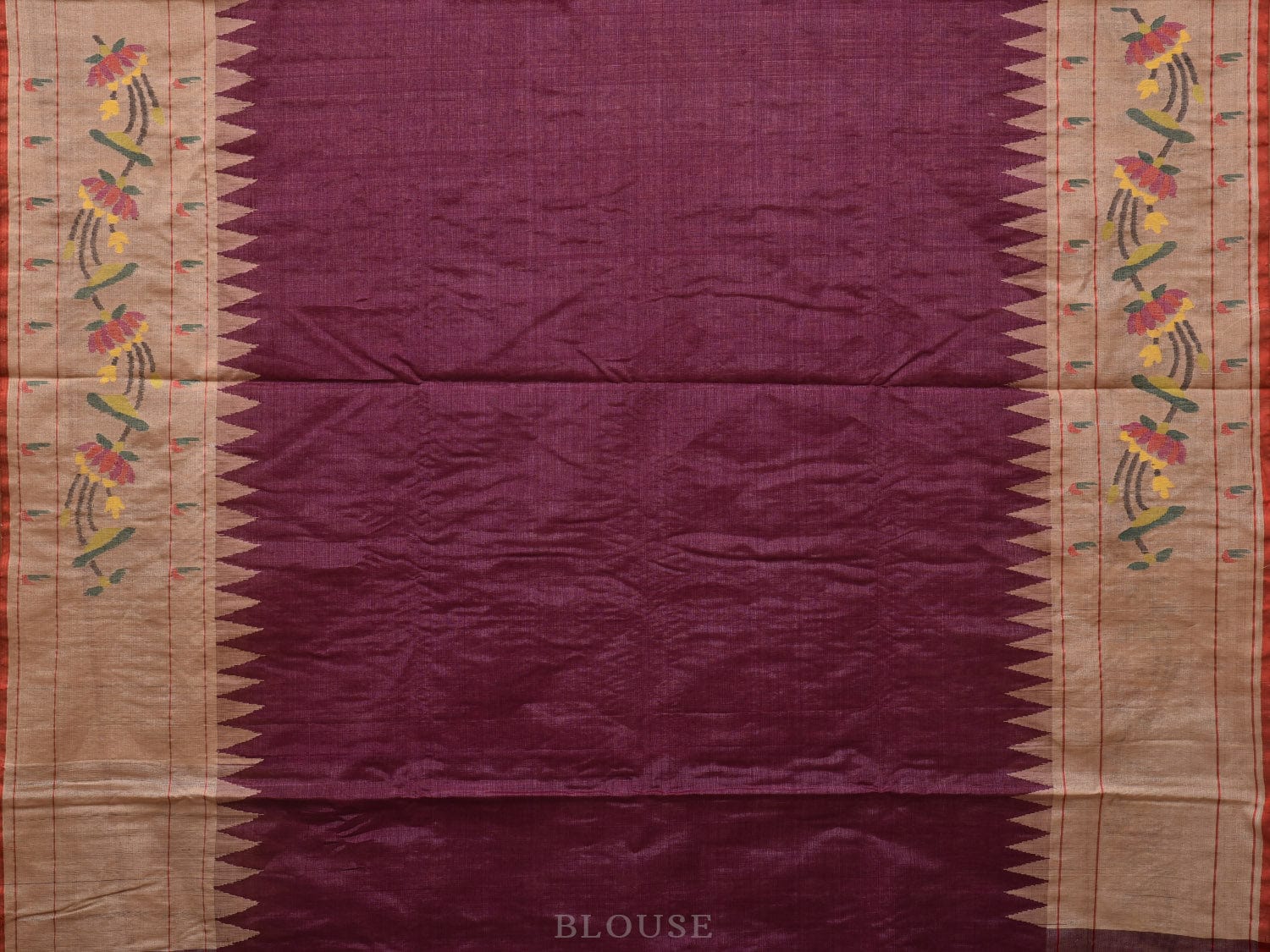 Wine Paithani Tussar Khadi Handloom Saree with Lotus Border Design kh0560