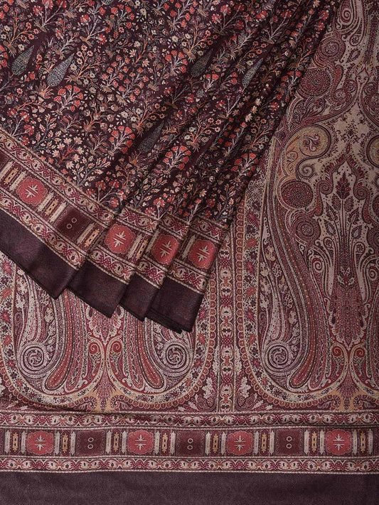 Wine Pashmina Print Viscose Saree with Floral Body and Pallu Design o0662