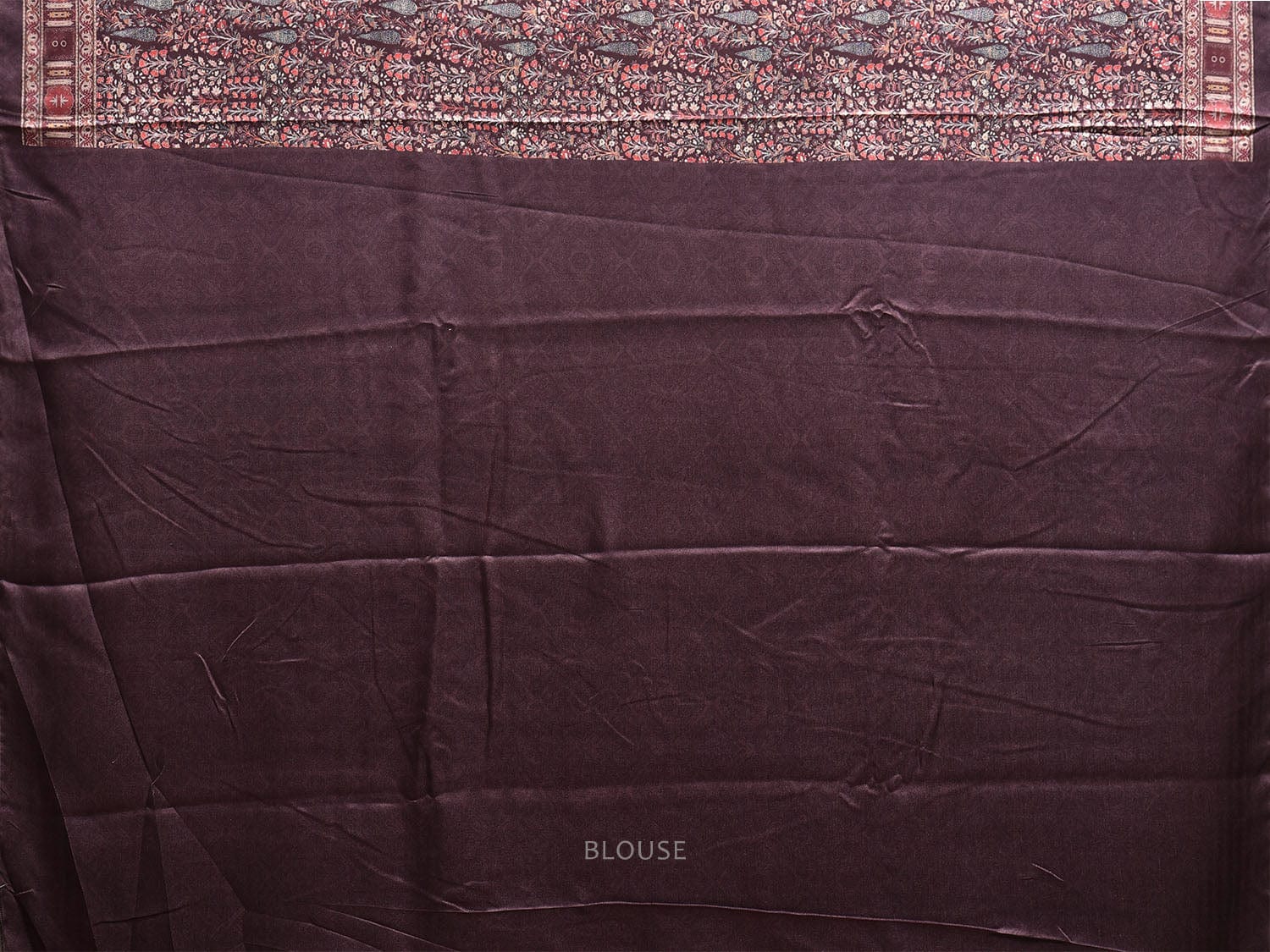 Wine Pashmina Print Viscose Saree with Floral Body and Pallu Design o0662