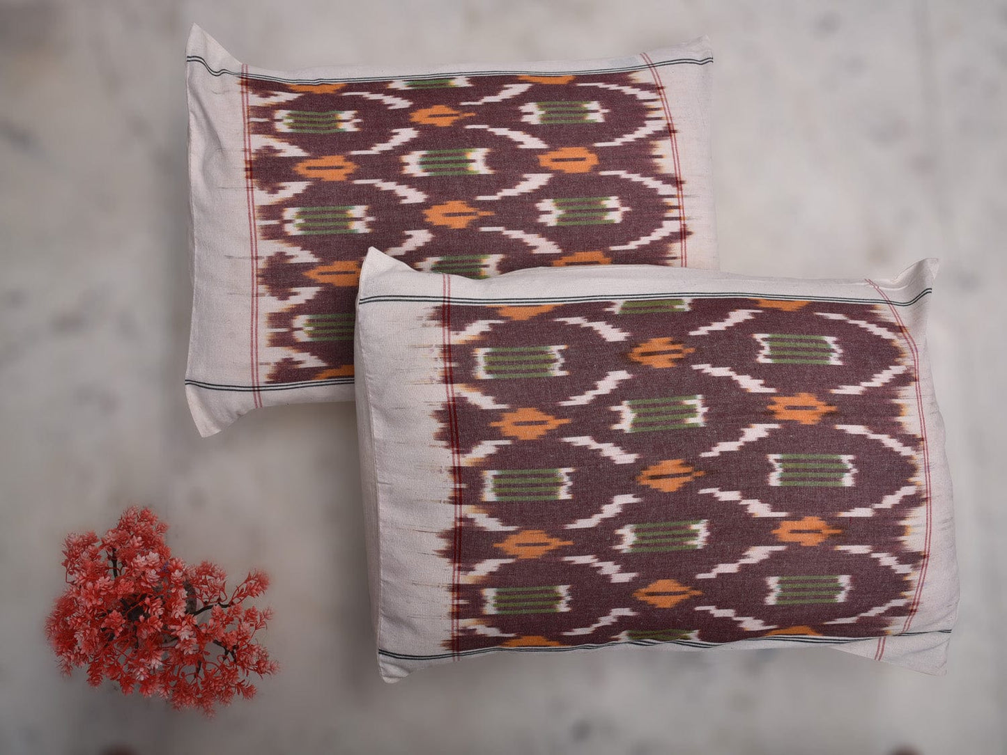 Wine Pochampally Ikat Cotton Handloom Bedsheet with Grill Design 90 x 108 Inches bd0048