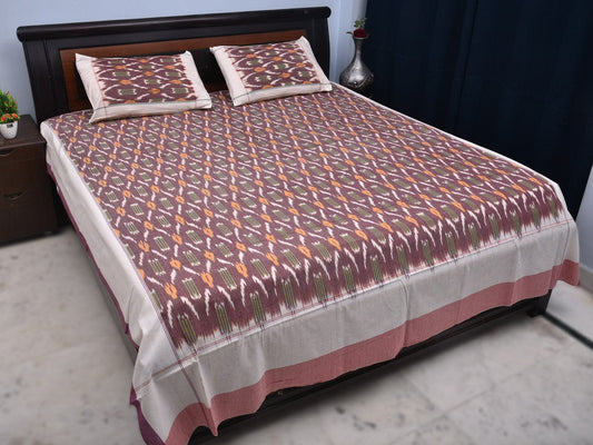 Wine Pochampally Ikat Cotton Handloom Bedsheet with Grill Design 90 x 108 Inches bd0048