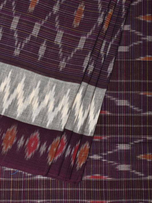 Wine Pochampally Ikat Cotton Handloom Saree with Grill Design No Blouse i0803