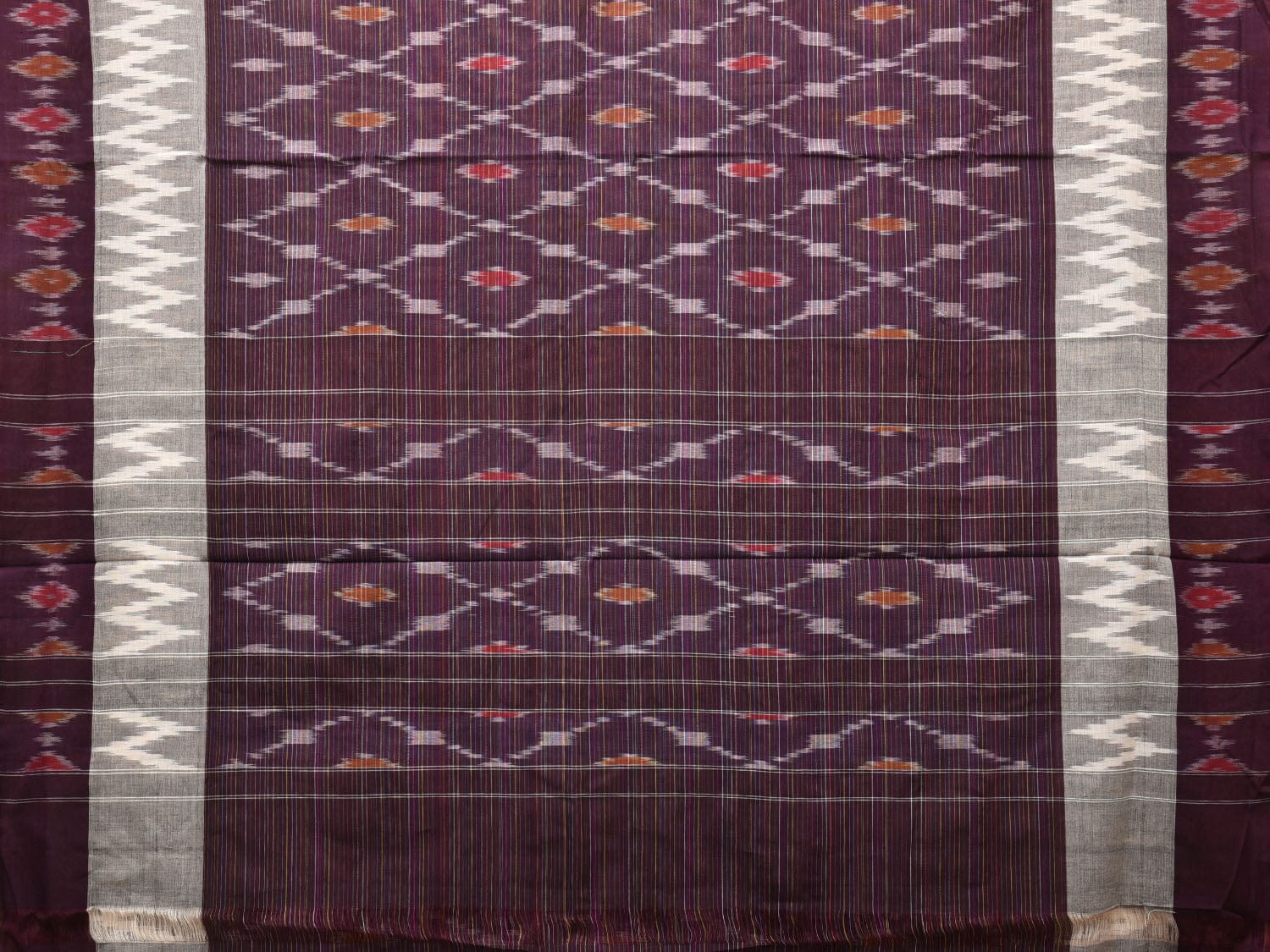 Wine Pochampally Ikat Cotton Handloom Saree with Grill Design No Blouse i0803