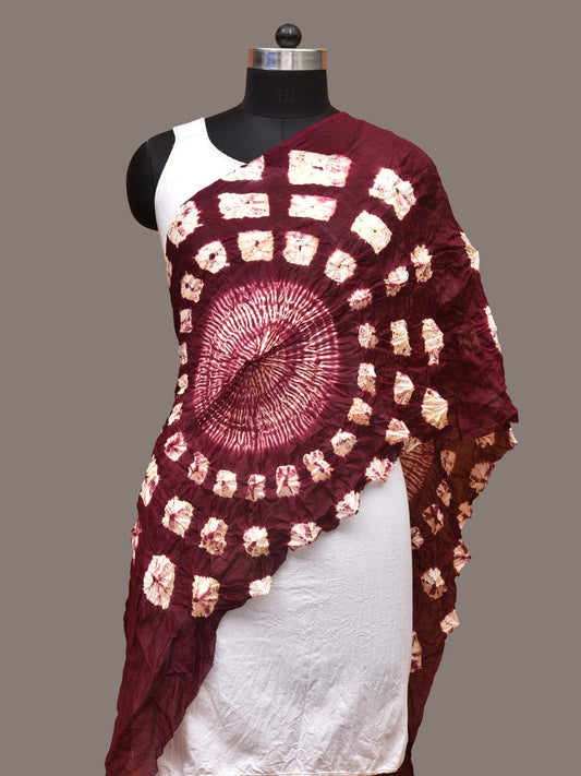 Wine Shibori Silk Handloom Stole with Circle Design ds3341