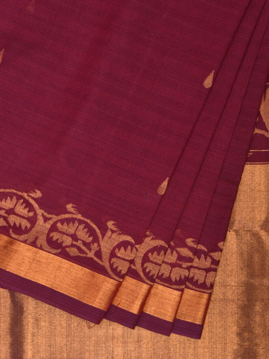 Wine Uppada Cotton Handloom Saree with Border Design u2220