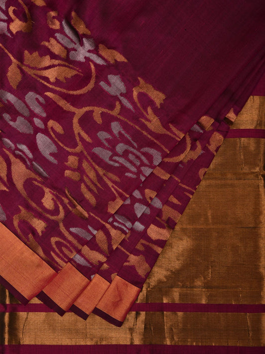 Wine Uppada Silk Handloom Saree with One Side Border Design u1974