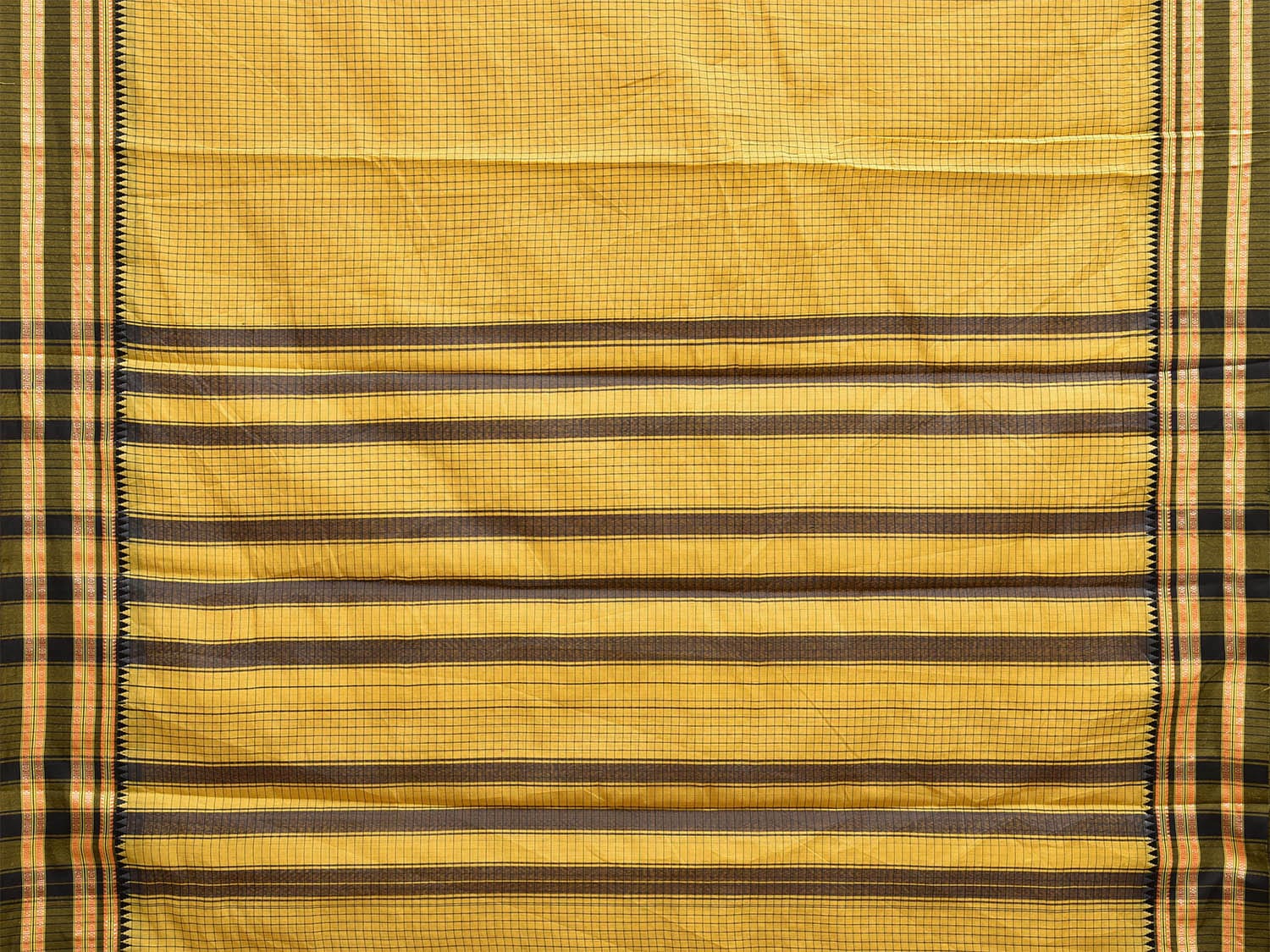 Yellow and Black Bamboo Cotton Saree with Checks Design No Blouse bc0665