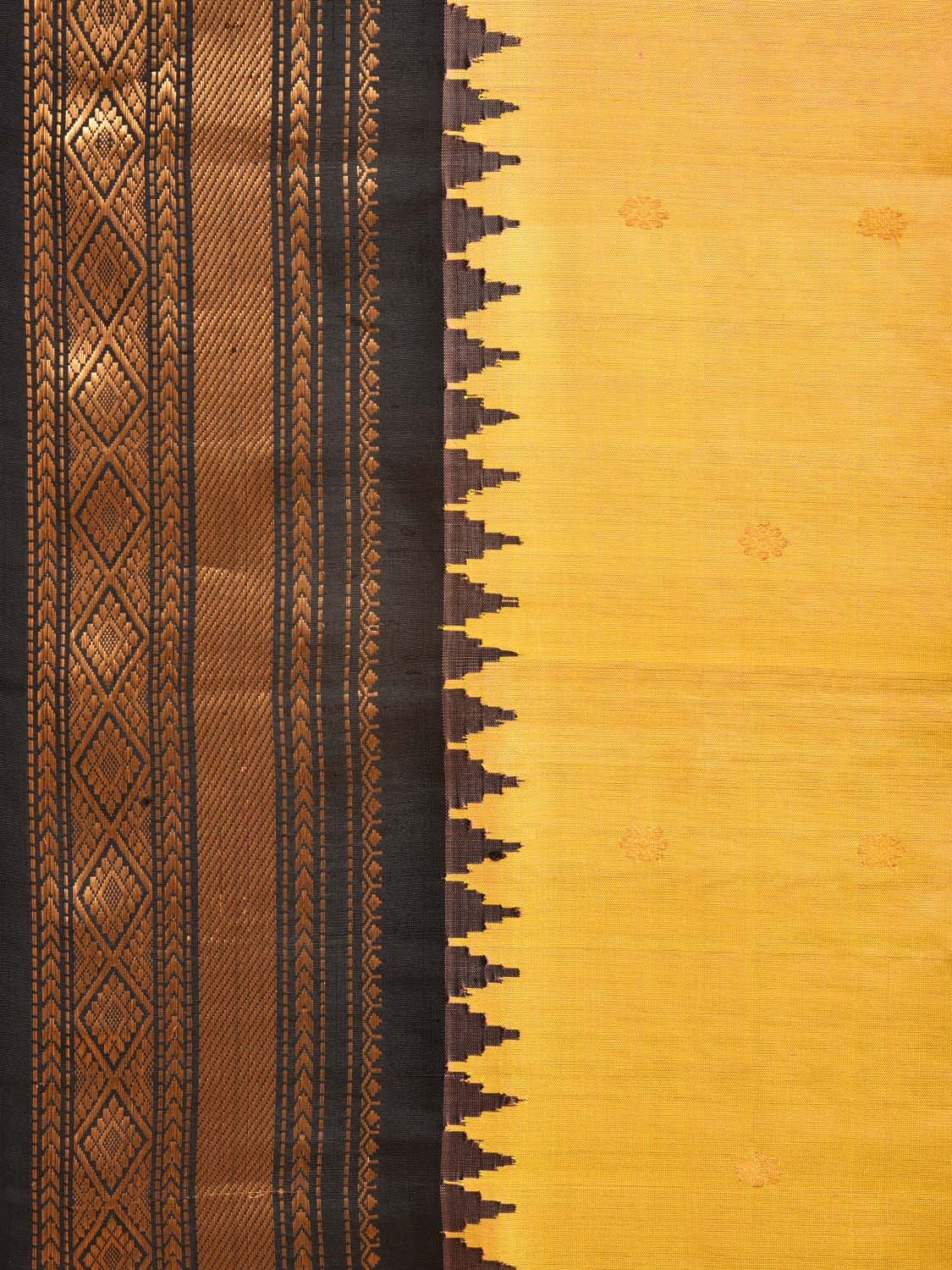 Yellow and Black Gadwal Silk Handloom Saree with Mango Pallu Design g0336