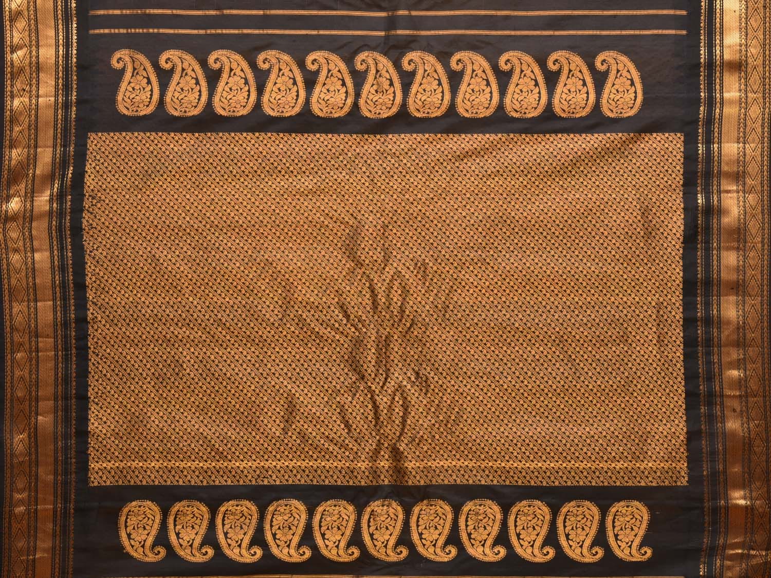 Yellow and Black Gadwal Silk Handloom Saree with Mango Pallu Design g0336