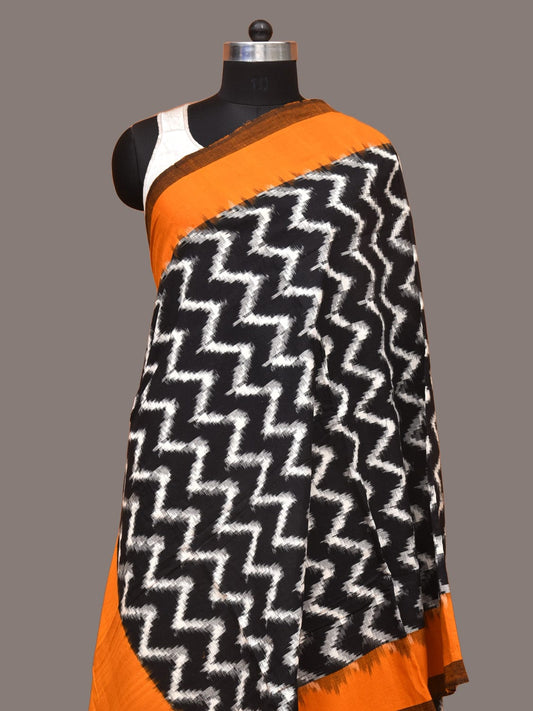 Yellow and Black Pochampally Ikat Cotton Handloom Dupatta with Zig-Zag Design ds0211