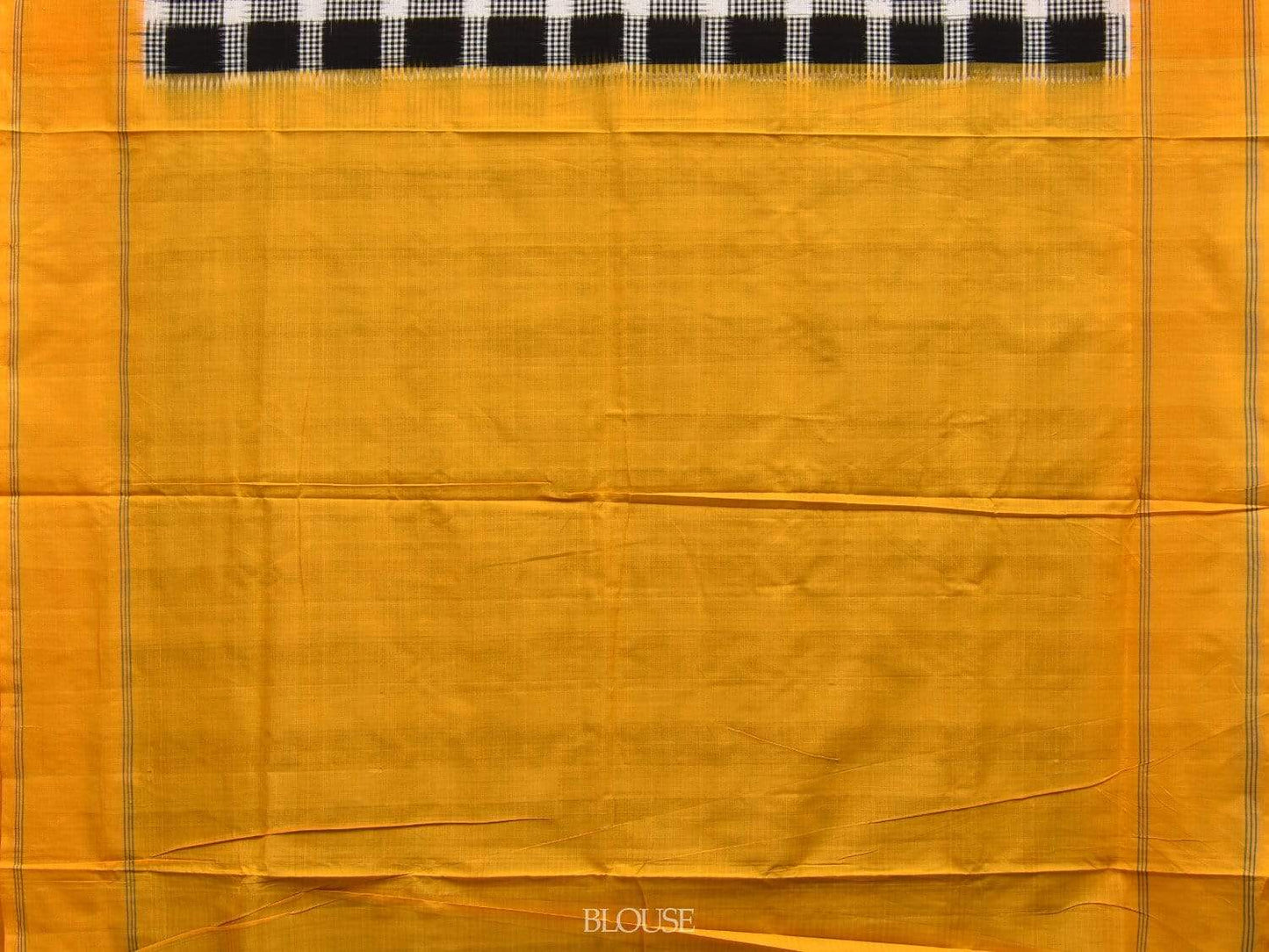 Yellow and Black Pochampally Ikat Cotton Handloom Saree with Checks Design i0595