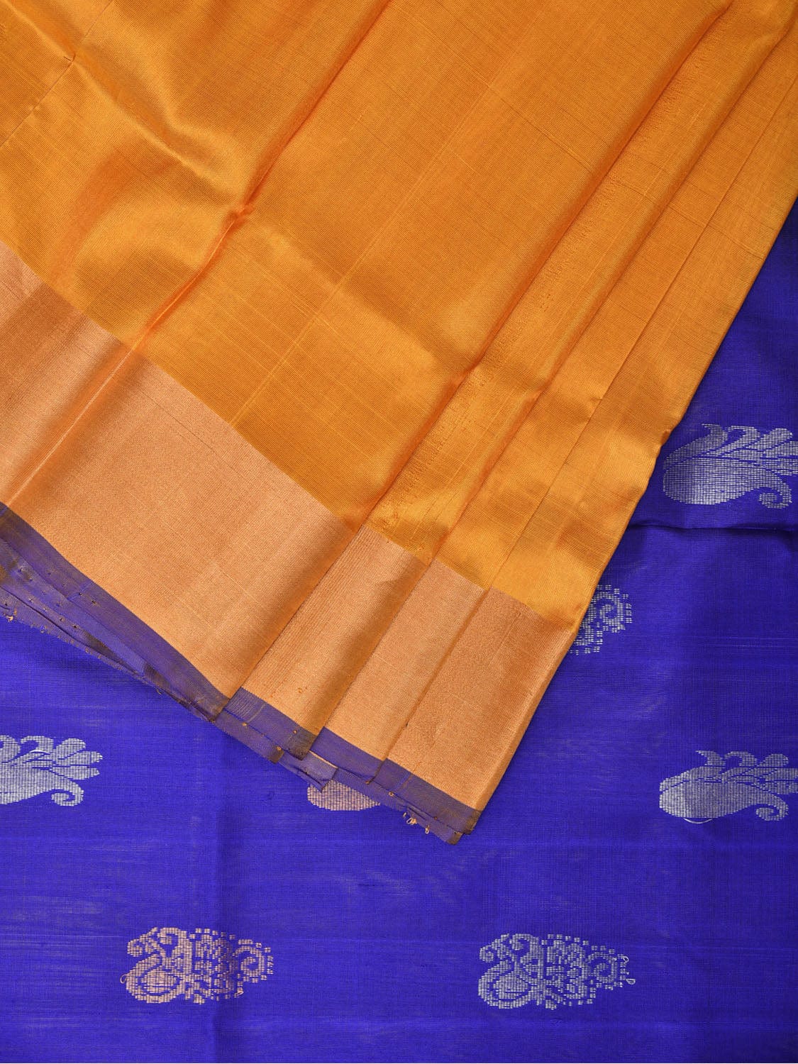 Yellow and Blue Uppada Silk Handloom Saree with Body Buta Design u2025