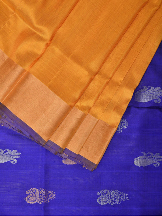 Yellow and Blue Uppada Silk Handloom Saree with Body Buta Design u2025