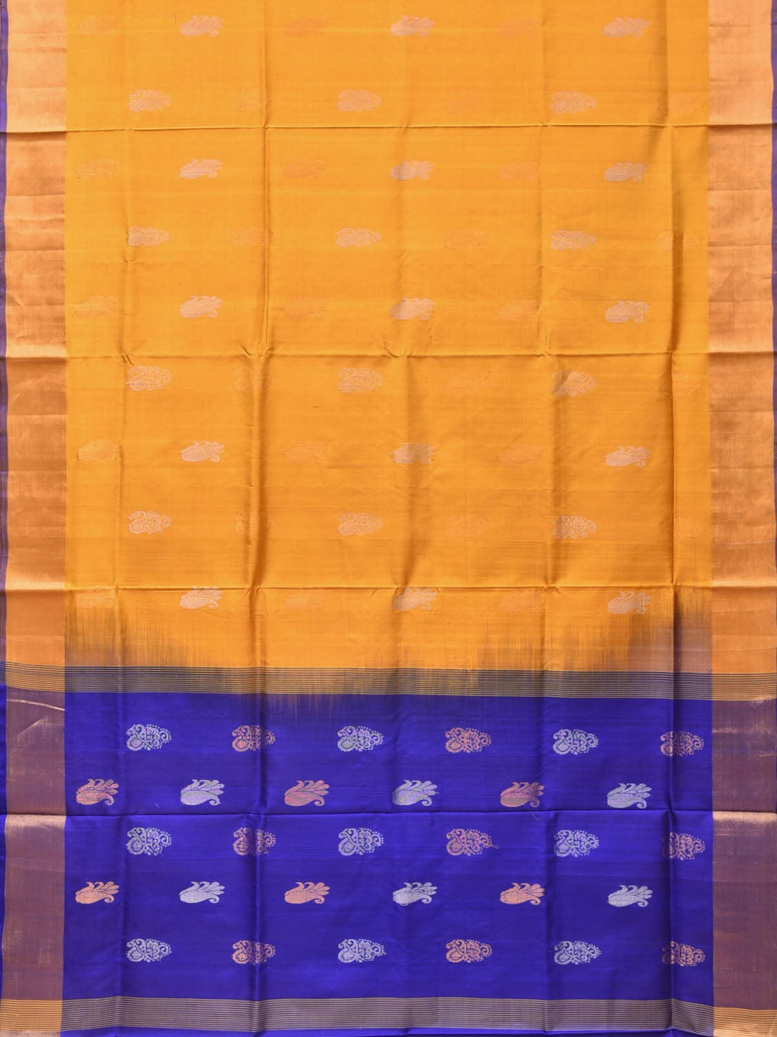 Yellow and Blue Uppada Silk Handloom Saree with Body Buta Design u2025
