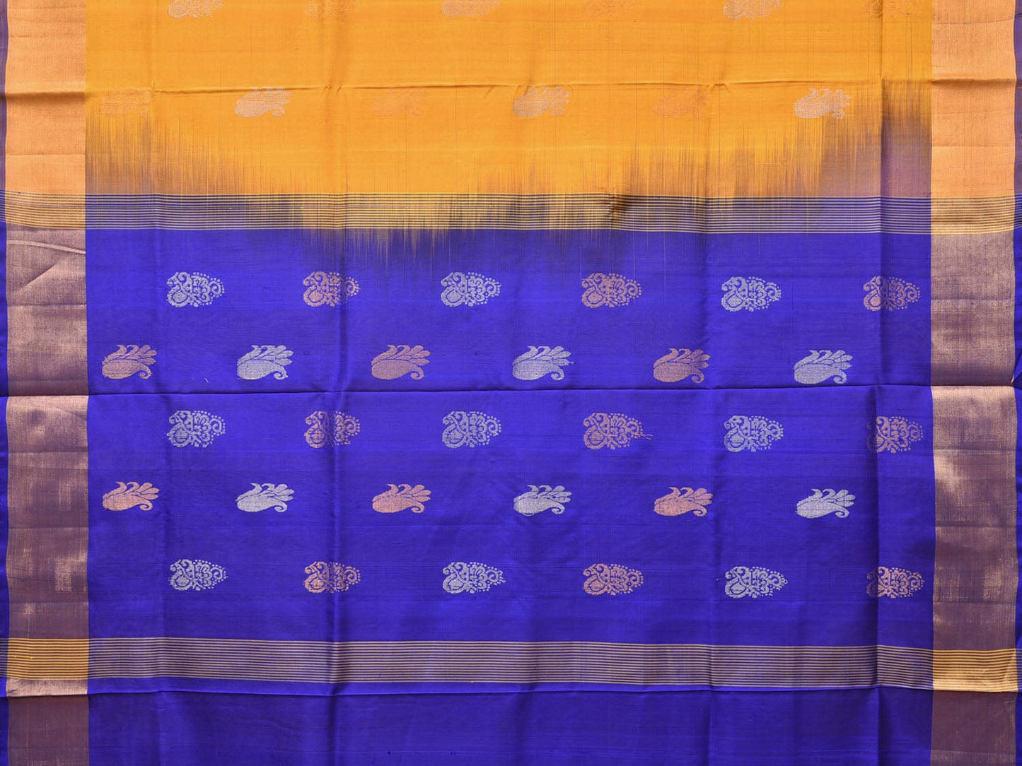 Yellow and Blue Uppada Silk Handloom Saree with Body Buta Design u2025