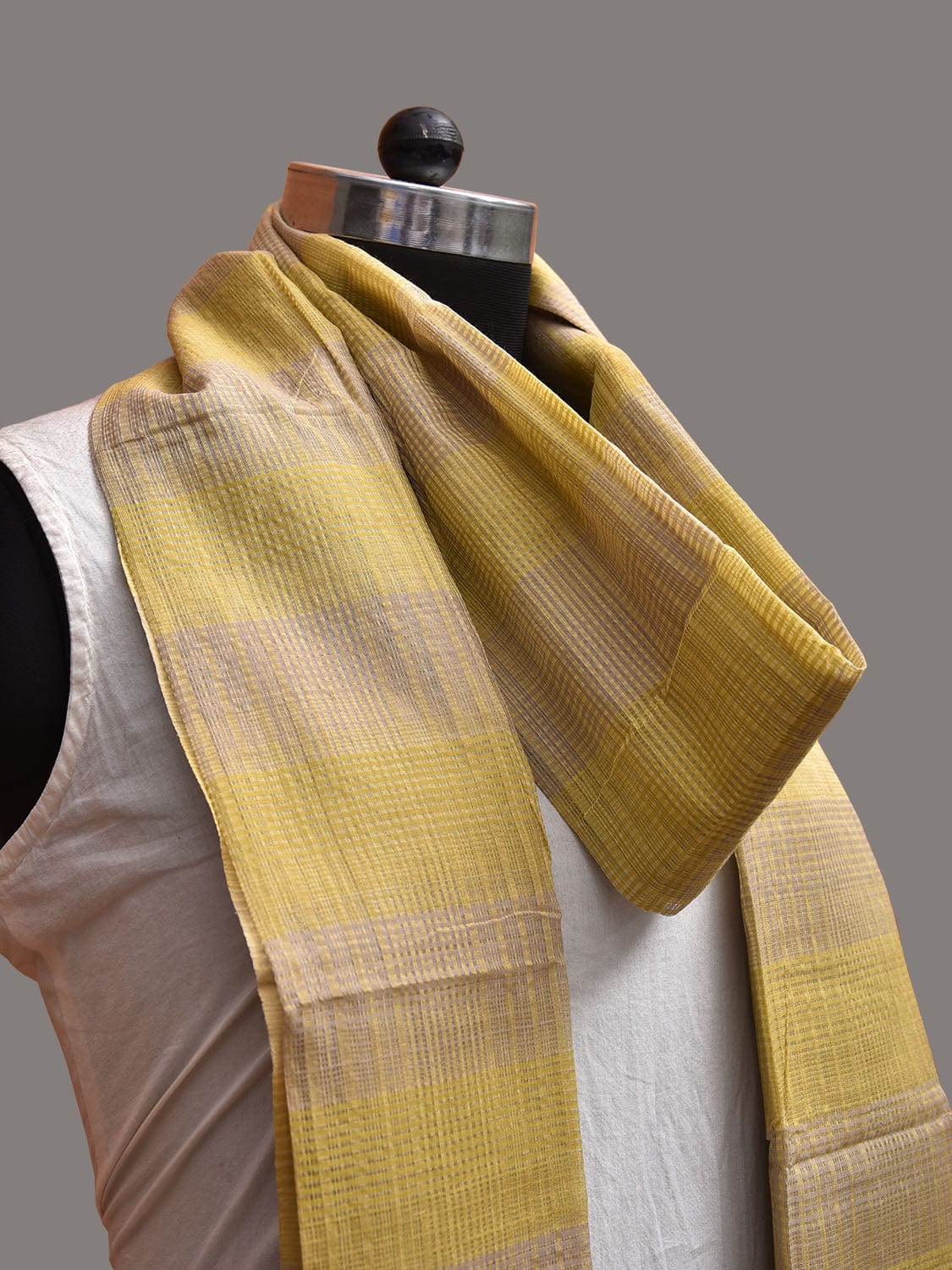Yellow and Cream Kota Cotton Dupatta with Strips Design ds3730
