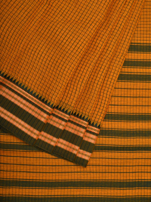 Yellow and Green Bamboo Cotton Saree with Checks Design bc0076