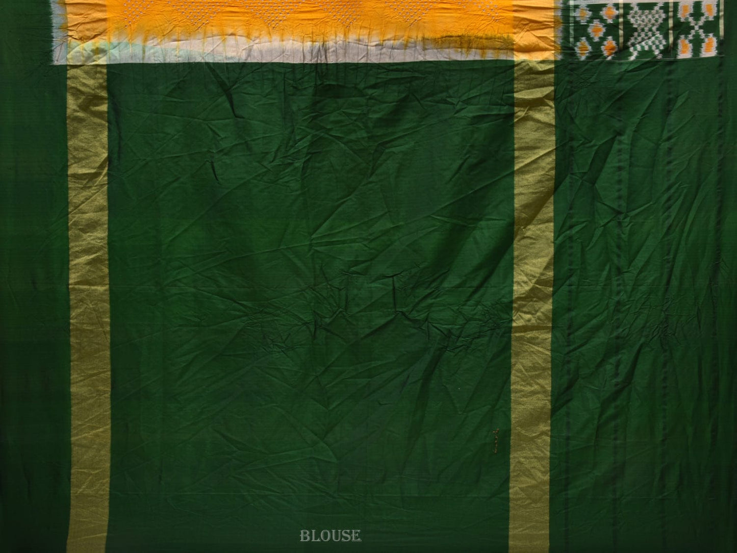 Yellow and Green Bandhani Ikat Silk Handloom Saree with One Side Border Design bn0360
