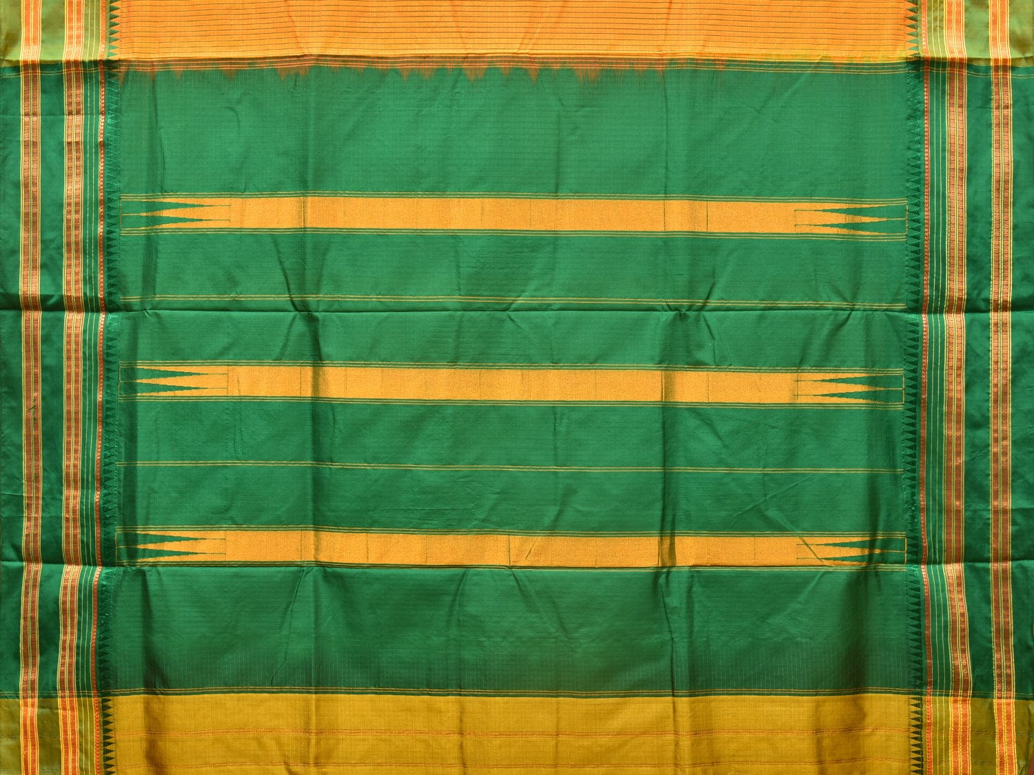 Yellow and Green Narayanpet Silk Handloom Saree with Checks Design No Blouse np0764