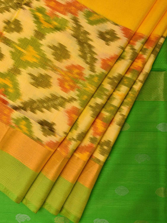 Yellow and Green Uppada Silk Handloom Saree with Ikat Border Design u1762