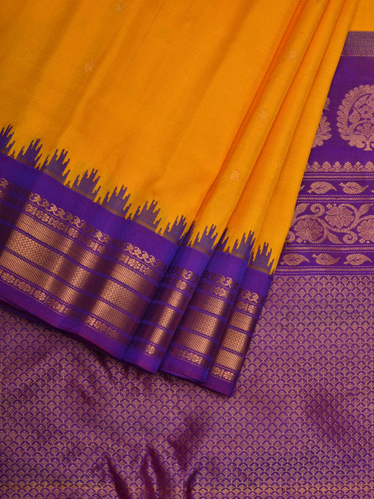 Yellow and Lavender Gadwal Silk Handloom Saree with Border and Pallu Design g0289