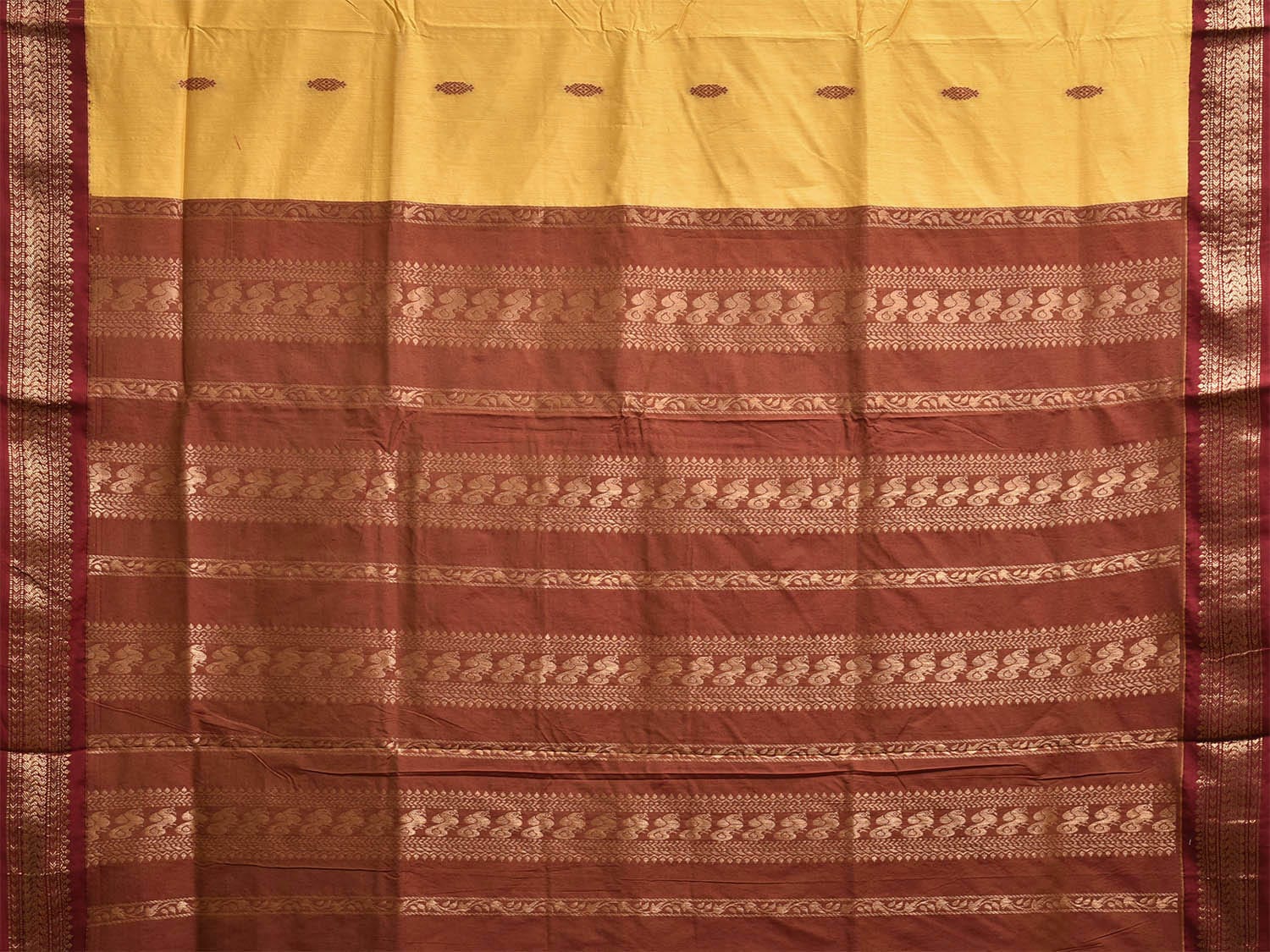 Yellow and Light Brown Gadwal Cotton Viscose Saree with Border and Pallu Design g0476