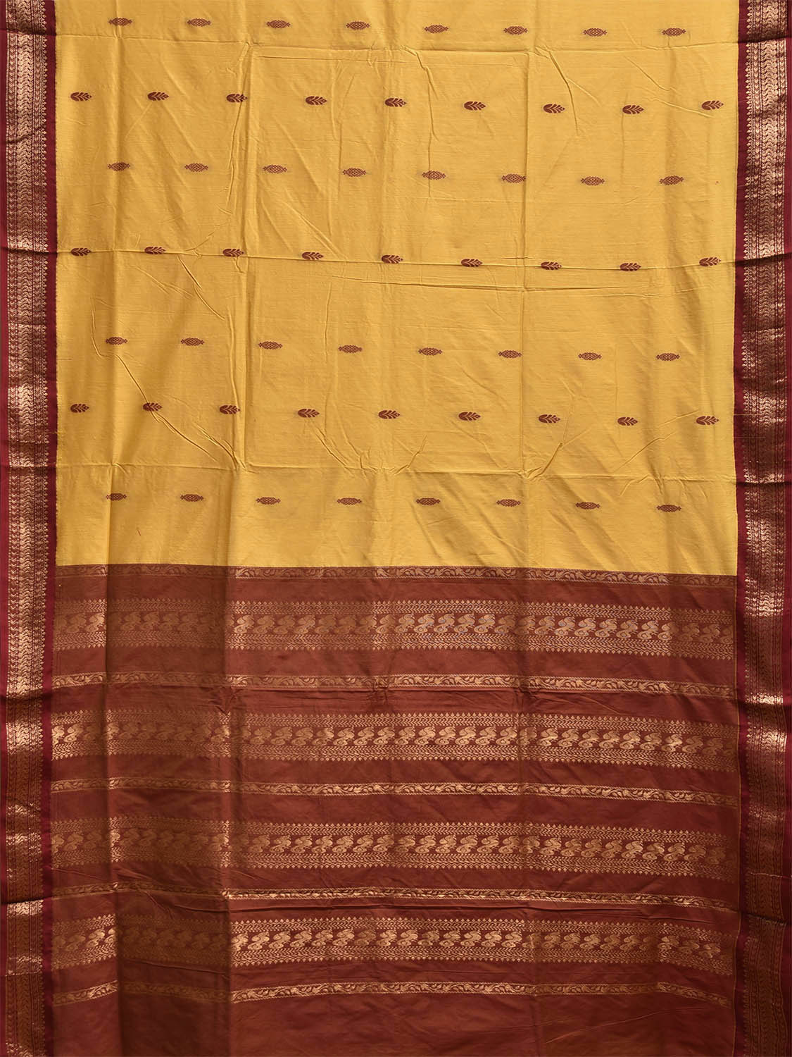 Yellow and Light Brown Gadwal Cotton Viscose Saree with Border and Pallu Design g0476