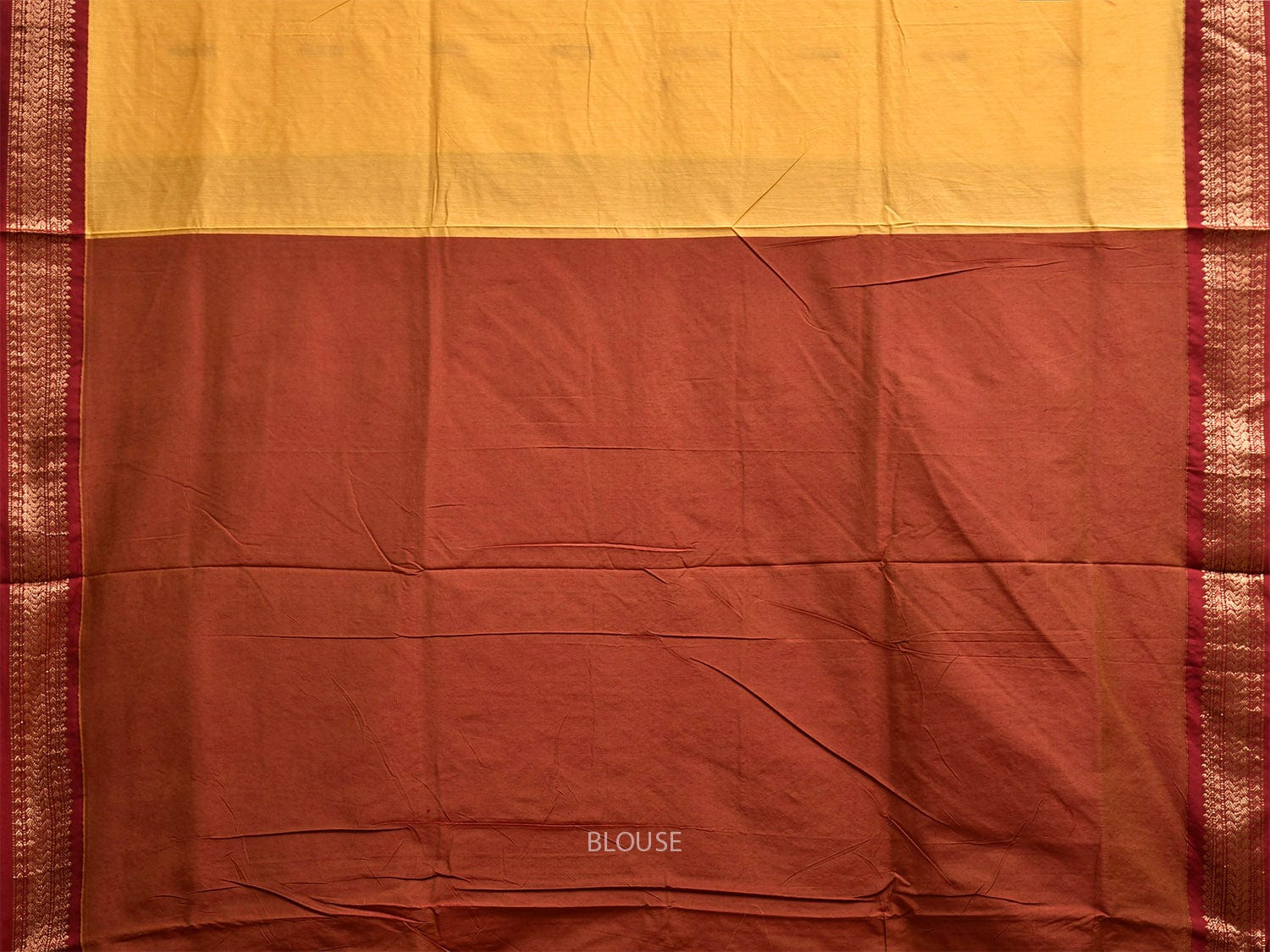 Yellow and Light Brown Gadwal Cotton Viscose Saree with Border and Pallu Design g0476