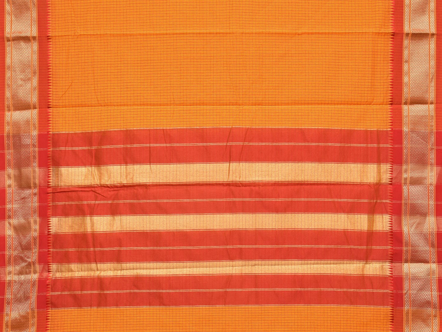 Yellow and Orange Bamboo Cotton Saree with Checks Design No Blouse bc0152