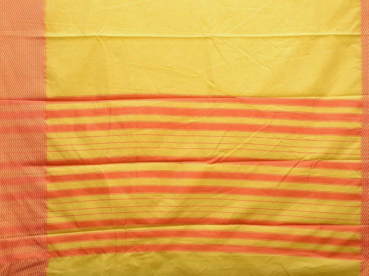 Yellow and Orange Bamboo Cotton Saree with Strips and Zig-Zag Border Design No Blouse bc0564