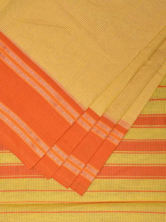 Yellow and Orange Bamboo Cotton Saree with Strips Design No Blouse bc0338