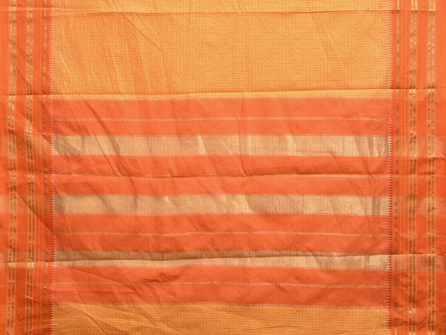 Yellow and Orange Bamboo Cotton Viscose Silk Saree with Checks Design No Blouse bc0369