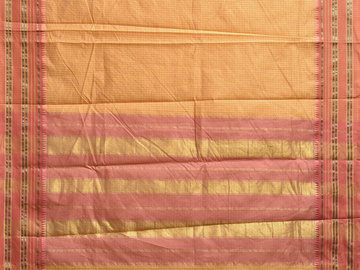 Yellow and Orange Bamboo Cotton Viscose Silk Saree with Checks Design No Blouse bc0837